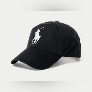 NWT Polo Ralph Lauren Big Pony Chino Ball Cap/Hat. Black/White. OS